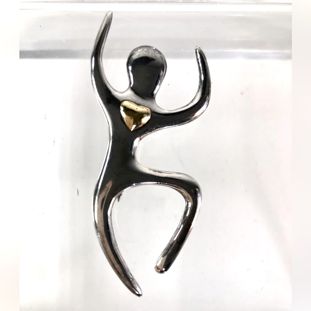 💝MCM VINTAGE ZEALANDIA STERLING SILVER SIGNED 925 BROOCH PIN GOLD VERMEIL HEART